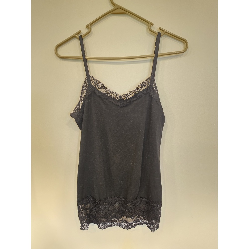 Vintage Y2K Ransom Sz M Lace Trim Tank Top Camisole Adjustable Black